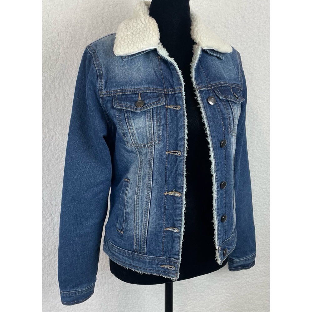 BOOHOO • Blue/White Denim Sherpa-Lined Collared Jacket, 2 - Picture 11 of 16